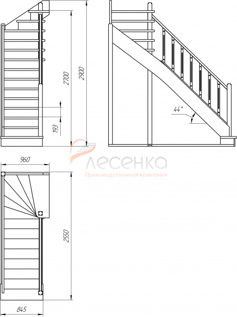 Деревянная межэтажная лестница ЛЕС-215 - фото 2