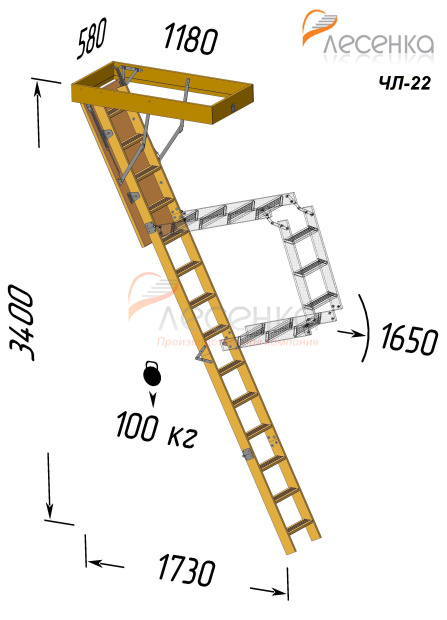 Деревянная чердачная лестница ЧЛ-22 600х1200 - фото 2